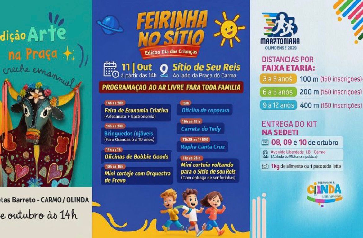 PROGRAMAÇÃO PARA CRIANÇAS TEM EVENTOS GRATUITOS E ENTREGA DE PRAÇA EM OLINDA