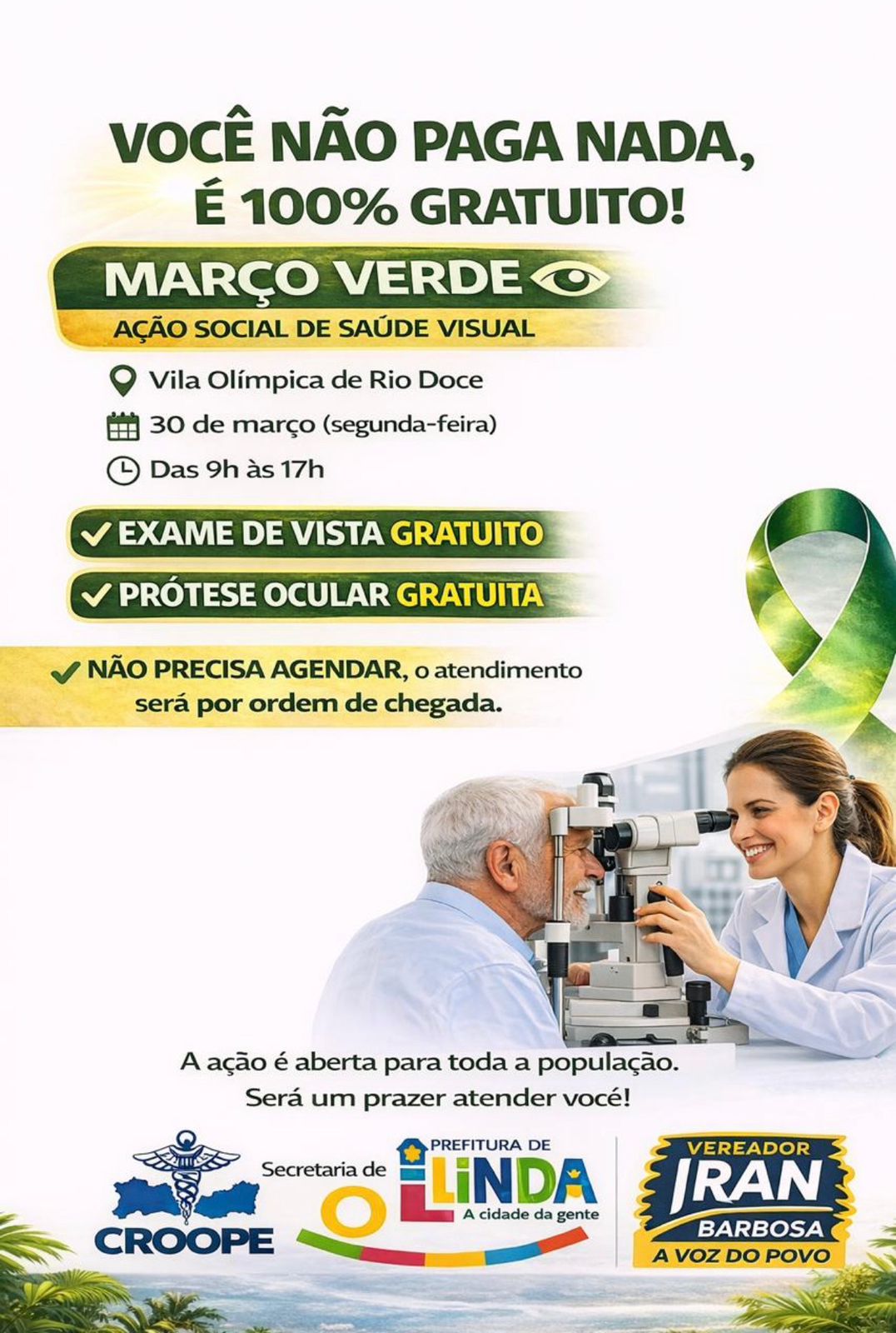 OLINDA RECEBE AÇÃO GRATUITA DE SAÚDE VISUAL NESTA SEGUNDA-FEIRA (30) NA VILA OLÍMPICA DE RIO DOCE